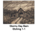 Stormy Day Barn — etching 1-1