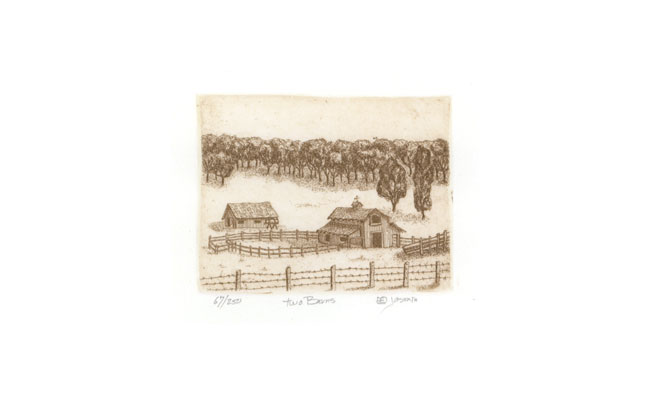 Two Barns — etching 1-18