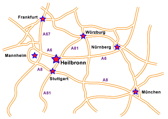 Map of Heilbronn Area, Southbern Germany